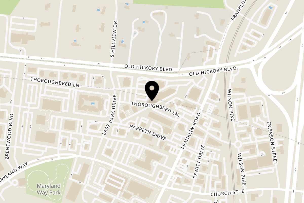 Map showing the location of Amaravati Indian Cuisine on 5012 Thoroughbred Ln in Brentwood